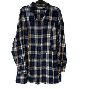 Joan Rivers Flannel Shirt Size 26W Peplum Blue Long Sleeve Button Up Plaid NEW